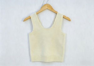 เสื้อกล้ามคอวีถักนิตติ้งผ้าฝ้าย BCI สำหรับผู้หญิง แบบพื้นฐาน ไม่มีแขน - Product Image 3