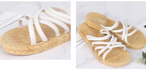 Sandales <span class=keywords><strong>en</strong></span> jonc de mer pour femmes, chaussures plates <span class=keywords><strong>en</strong></span> paille, pantoufles écologiques, vente <span class=keywords><strong>en</strong></span> gros - Product Image 6
