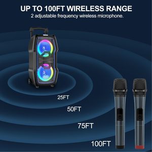 Machine de karaoké VeGue VG-0808, système de sonorisation PA sans fil Bluetooth pour adultes et enfants avec deux caissons de basses de 8 pouces, 2 micros sans fil UHF - Product Image 6