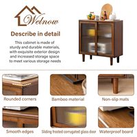 Meuble buffet Welnow, buffet en bambou avec rangement, armoire de présentation de cuisine avec étagères à 2 niveaux