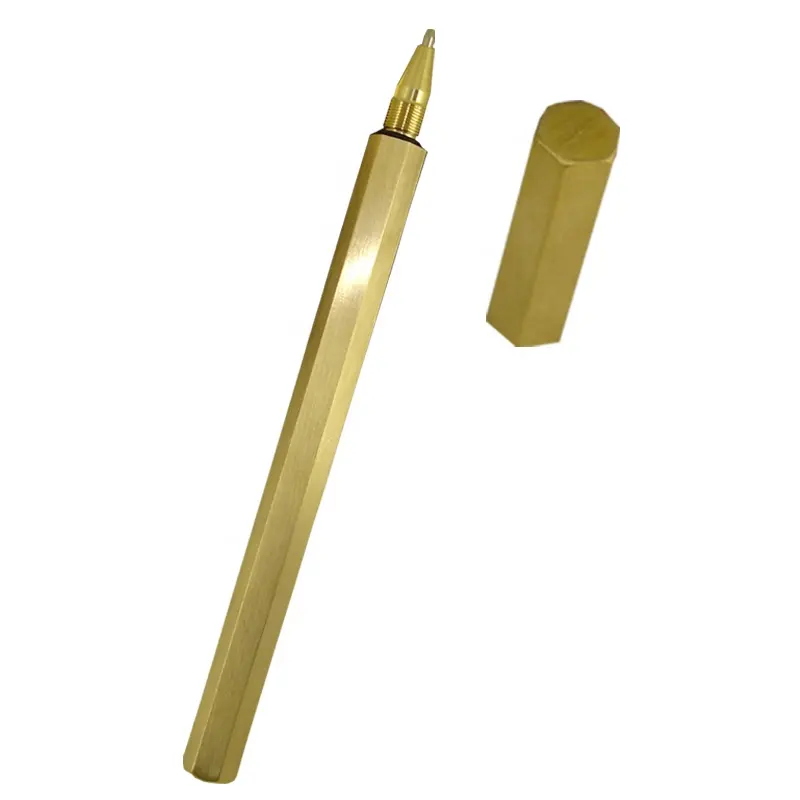 Acmecn Handgemaakte Hexagon Vloeibare Inkt Pen Antieke Klassieke Briefpapier Voor Relatiegeschenken 0.5Mm Brass Gold Gel Inkt Pen