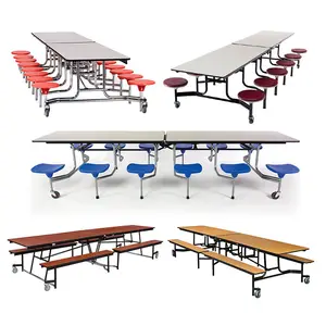 Cartmay Folding Dining Cafeteria Table And Chair Set School Hall Canteen Table With Bench Metal Stainless Steel Modern 1 Set