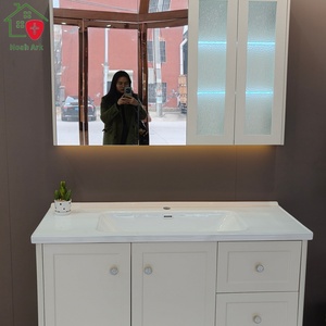Modern Luxury White Lacquer MDF Bathroom Vanity Unit Smart Mirror Ceramic Basin Transparent Glass Display Cabinet Wall-Mounted - Product Image 6