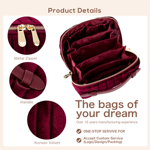 Koncai Pochette à Cosmétiques Élégante en Velours, Sac Coussin de Voyage, Organisateur de Maquillage, Trousse de Toilette à Fermeture Éclair - Product Image 4