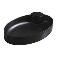 Lavabo ovale moderne avec égouttoir, facile à nettoyer, aspect pierre, entièrement en céramique cristallisée, à poser sur comptoir, noir mat, avec levier