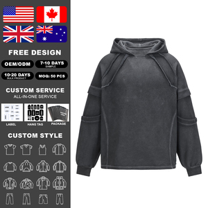 เสื้อฮู้ดดี้ทรงหลวม แบรนด์ KingSen รุ่น Heavyweight ผ้าฝ้ายฟอกแบบเฟรนช์เทอร์รี่ แต่งผ้าแบบ Paneled ทรงหลวม ไหล่ตก สไตล์สตรีทแวร์ - Product Image 2