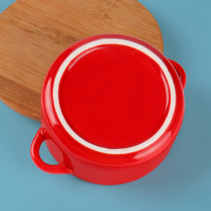Wholesale Ceramic Red Round Soup Cooking <strong>Pot</strong> <strong>Small</strong> Porcelain Stew <strong>Pot</strong> With Handles &amp; <strong>Lid</strong> - Product Image 6