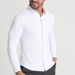 Camicie Polo a Maniche Lunghe Leggere in Spandex e Poliestere Lavorate a Maglia con Logo Personalizzato di Marca, Bianche con Colletto e Bottoni - Product Image 2