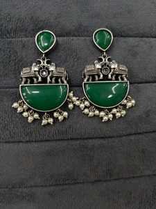 Pendiente oxidado de piedra y Perla Monalisa de moda con acabado plateado Material principal de latón Joyería de moda étnica para mujer - Product Image 5