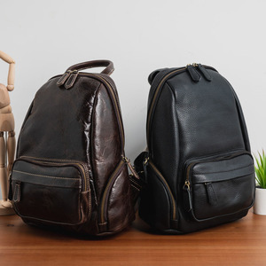 Women's <b>Backpack</b> Genuine Leather Black Solid Color Zipper Closure Multi Functional Bag - Product Image 4