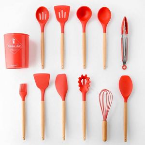 SIlicone Kitchenware Sets Manufacturers Cooking Tools 12 Pcs De Cozinh Reusable <b>Kitchen</b> Spatula Utensil Set with Storage Rack - Product Image 2