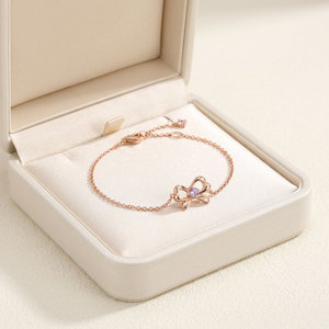 High Quality Wholesale Bowknot Bracelets Jewelry 18K <b>Solid</b> Rose <b>Gold</b> Real Natural Diamonds And Gemstone Pink Sapphire Bracelets - Product Image 4