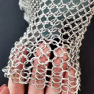 Plain Weave Mesh Wire Chainmail Fabric For Metal Decorative Stainless Steel Ring Mesh Curtain Woven Folded Chain Mail Ring Mesh