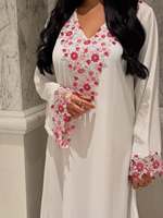 Nouvelle Abaya Hafizah blanche et rose à appliques florales en dentelle, robe longue de luxe modeste, vente en gros pour femmes musulmanes de Dubaï