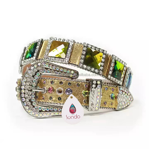 Ceinture <span class=keywords><strong>porte</strong></span>-jarretelles en cuir style occidental avec boucle en strass et incrustation de luxe, design scintillant réglable pour robes, jeans et tenues de soirée - Product Image 1