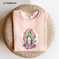 Vinyle thermocollant personnalisé Hongcai avec motif Vierge Marie et roses pour impression directe sur T-shirt, avec étiquettes de transfert thermique DTF pour logo personnalisé