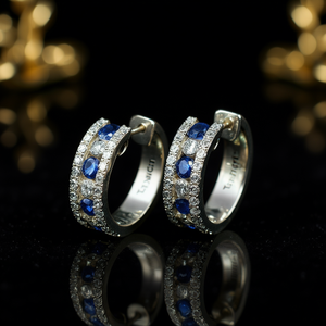 Orecchini Raliem in Oro Bianco con Diamanti e Zaffiro Blu, Taglio Brillante Rotondo, Diamanti Naturali, Stile Classico per Uso Quotidiano Femminile - Product Image 2