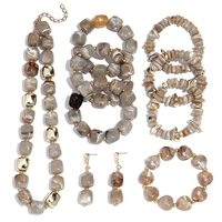 Joyería de Fiesta Vintage para Mujer, Collar de Piedras Geométricas de Plástico, Aretes, Pulsera Elástica de Cuentas Acrílicas con Textura Irregular