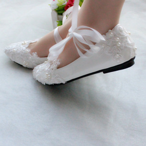 Zapatos Planos Blancos para Novia con Encaje Floral y Cinta, Zapatos de Vestir para Damas de Honor, Calzado para Ceremonia de Boda - Product Image 4