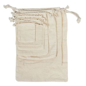 Sacs à cordon en coton pur avec logo personnalisé, 7x9cm, 5oz GSM, pochette en mousseline naturelle, sac à bijoux recyclable pour cadeau, artisanat, thé, bonbons - Product Image 2