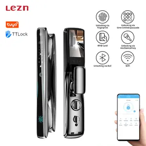 LEZN K9 Fingerprint Card Key Smart Door Lock Tuya Factory Manufacture OEM Tempered Glass Electroplated Appearance