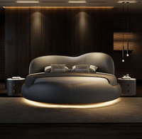Lit Double King Size Moderne et Romantique Crème avec Tête de Lit Rembourrée en Bois de Pin et Panneaux en Contreplaqué, Idéal pour Chambre à Coucher et Hôtel