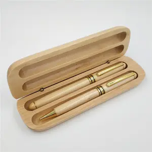 2023 yeni hediyeler akçaağaç ahşap tükenmez kalem kalem ile Roller kalem Set bambu ahşap çift kalem ahşap durumda