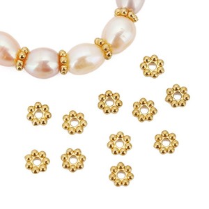 Cuentas espaciadoras de flores de acero inoxidable chapadas en oro para accesorios de fabricación de joyería DIY, forma redonda de 6 mm - Product Image 1