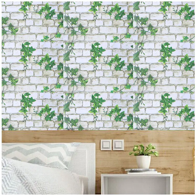 3d Green Leaf Vine Brick Wallpapers For Living Room Bedroom Shop Hotel TV Background Wall Sticker Home Decor PVC Wallpaper Mural