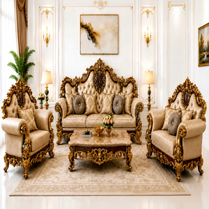 Juego de Sofás de Sala de Estar Hechos a Mano de la Mejor Calidad, Estilo Castillo, Lujoso Juego de Sala de Estar de Madera de Teca, Estilo Real, Juego de Sofás Francés - Product Image 1