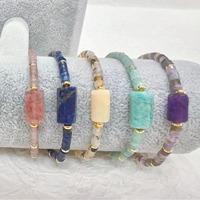 Nouveau bracelet unisexe empilable fait main en pierre naturelle unique, perles d'agate, chaîne plaquée or délicate, fermoir, cadeau