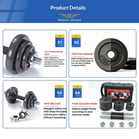 Paire d'haltères réglables 15kg/20kg/30kg/50kg avec boîte, plaques de poids hexagonales, barres de musculation chromées pour l'entraînement