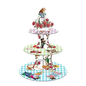 Alice adventur's Party Cupcake Stand decorazioni per feste di tè supporto per torta a 3 livelli per forniture per feste di compleanno per ragazze per bambini