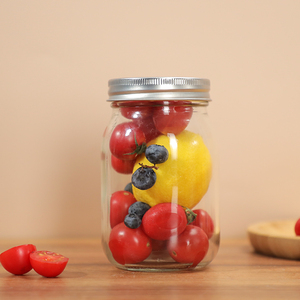 Commercio all'ingrosso 16oz noci sottaceti ceci mandorle contenitore trasparente 500ml cibo Mason quadrato rotondo salsa barattolo di <span class=keywords><strong>vetro</strong></span> con coperchio diviso <span class=keywords><strong>in</strong></span> metallo - Product Image 2
