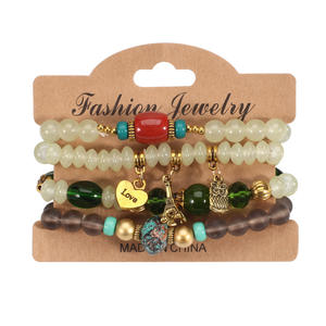 Fashion <b>Beaded</b> <b>Bracelets</b> Set Multi Layer Crystal Rhinestone Love Charm Women's Gift Made In China - Product Image 4