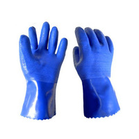 Gants de travail enduits de PVC bleu à double trempage, résistants aux acides et aux alcalis, imperméables et antidérapants, de 27 cm pour le travail industriel