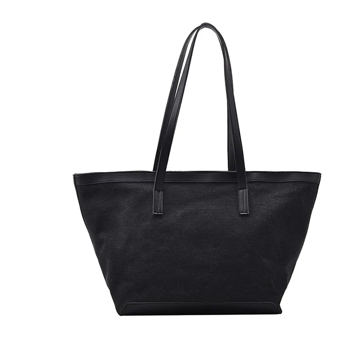 Stylish Zip-Top Canvas Boat Women Tote Bag with PU Leather Handles