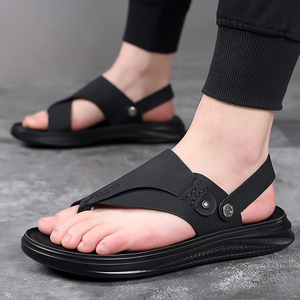 Sandales à lanières en T pour hommes, bout ouvert, dessus en PU, semelle extérieure en caoutchouc antidérapante, chaussures décontractées pour l'extérieur, mode estivale - Product Image 4