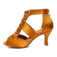 LUOQIAO D043 Chaussures de danse latine/Bottes de jazz + Bronze/Satin/Dentelle/Fermeture éclair/Tige haute/Talon haut/Semelle souple + Professionnelles pour femmes