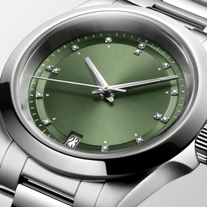 Reloj mecánico automático para hombre, esfera verde con efecto rayos de sol, marcadores de diamantes, correa de acero inoxidable, ventana de fecha, reloj de pulsera deportivo Longinesin - Product Image 4
