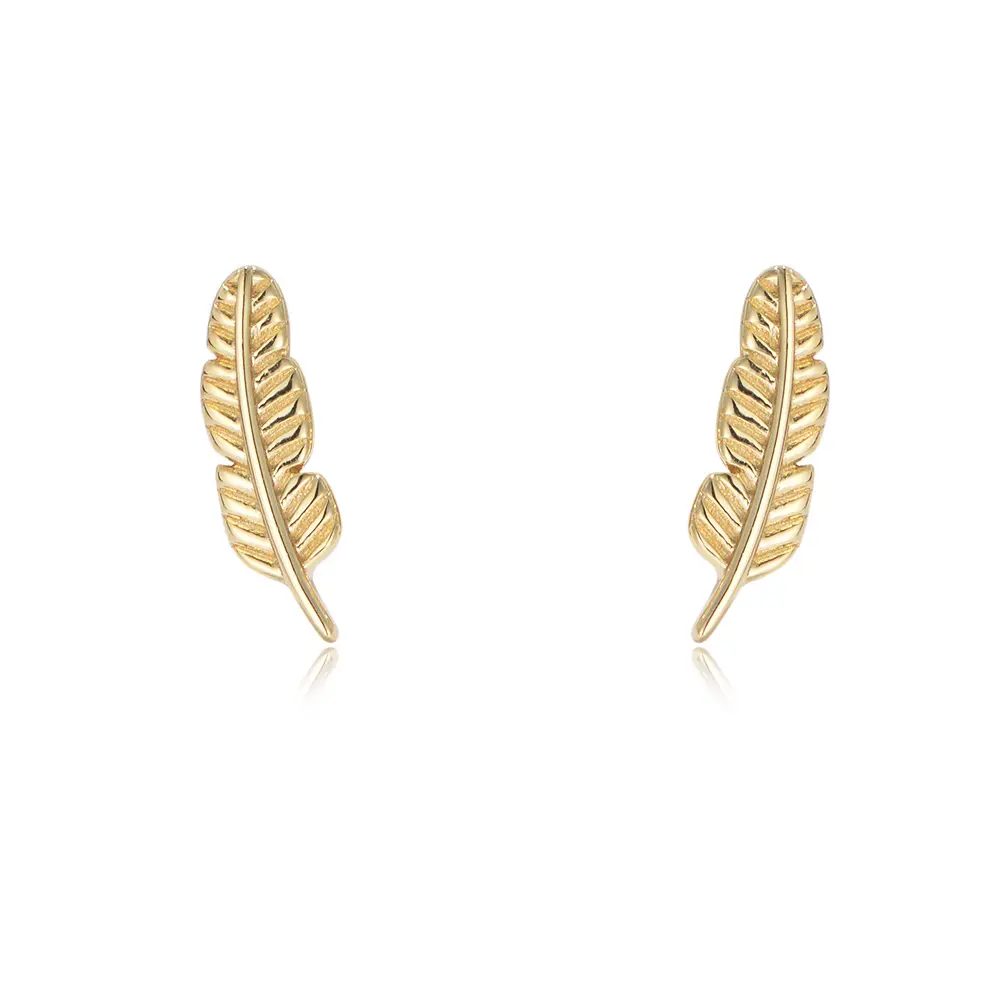 minimalist 925 sterling silver earrings cute feather plain gold plated stud earrings for women earrings