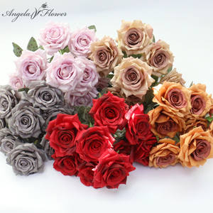Bouquet de 9 roses en soie rétro, économique, écologique, imperméable, pour mariage européen, décoration du Nouvel An, accessoires <span class=keywords><strong>photo</strong></span> pour la maison - Product Image 1