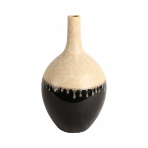 Vaso in Ceramica Bicolore con Dettagli Gocciolanti, Decorazione Contemporanea, Vaso per Fiori da Soggiorno - Product Image 3