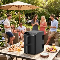 Friteuse à air sans huile 8-en-1 à double panier et écran tactile, 9L, grande capacité moderne, pour cuisine domestique, camping en extérieur, cuisson saine