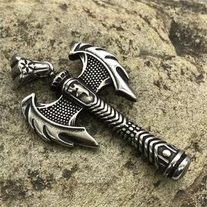 Vintage Punk gioielli nordici in acciaio inossidabile <span class=keywords><strong>Viking</strong></span> <span class=keywords><strong>Warrior</strong></span> Double Sided Axe slavo Tomahawk collana con ciondolo accessori da uomo - Product Image 3