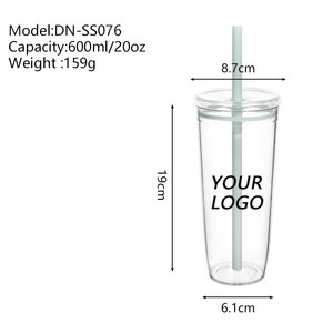 定制标志600毫升透明Tritan吸管不倒翁糖果色水奶昔杯不倒翁盖咖啡冰煮饮料 - Product Image 5