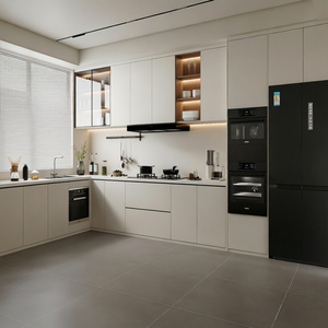 Ensemble de meubles de cuisine modulaires contemporains sans poignées en L avec grand espace de rangement et plan de travail en pierre, directement de l'usine - Product Image 2