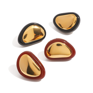 Stud <b>Earrings</b> 18k Gold Stainless Steel <b>Red</b> Geometric Design Fashion Jewelry For Women - Product Image 1