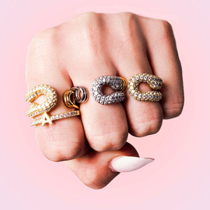 Elegant Geometric Zircon <b>Ring</b> <b>Open</b> Band Pave Setting Unisex Party Jewelry Gold Silver Tone - Product Image 2