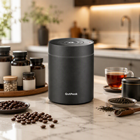 Pot de stockage de grains de café sous vide automatique compact rechargeable en acier inoxydable 304 de qualité alimentaire, capacité 250g, hermétique, USB Type-C